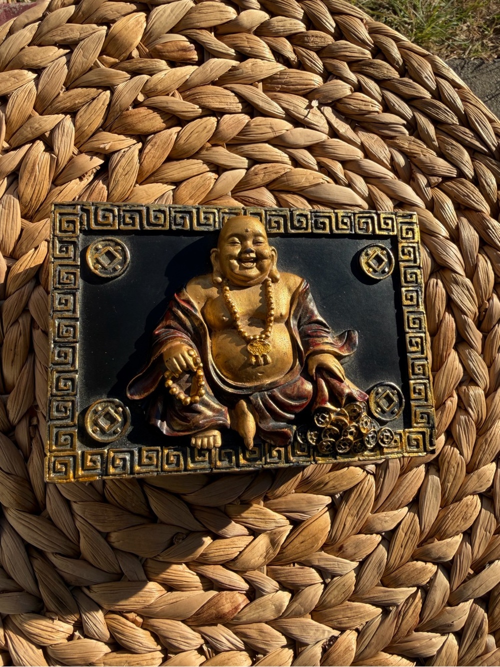 Laughing Buddha Decorative Trinket Box with Gold Accent - Home Accents